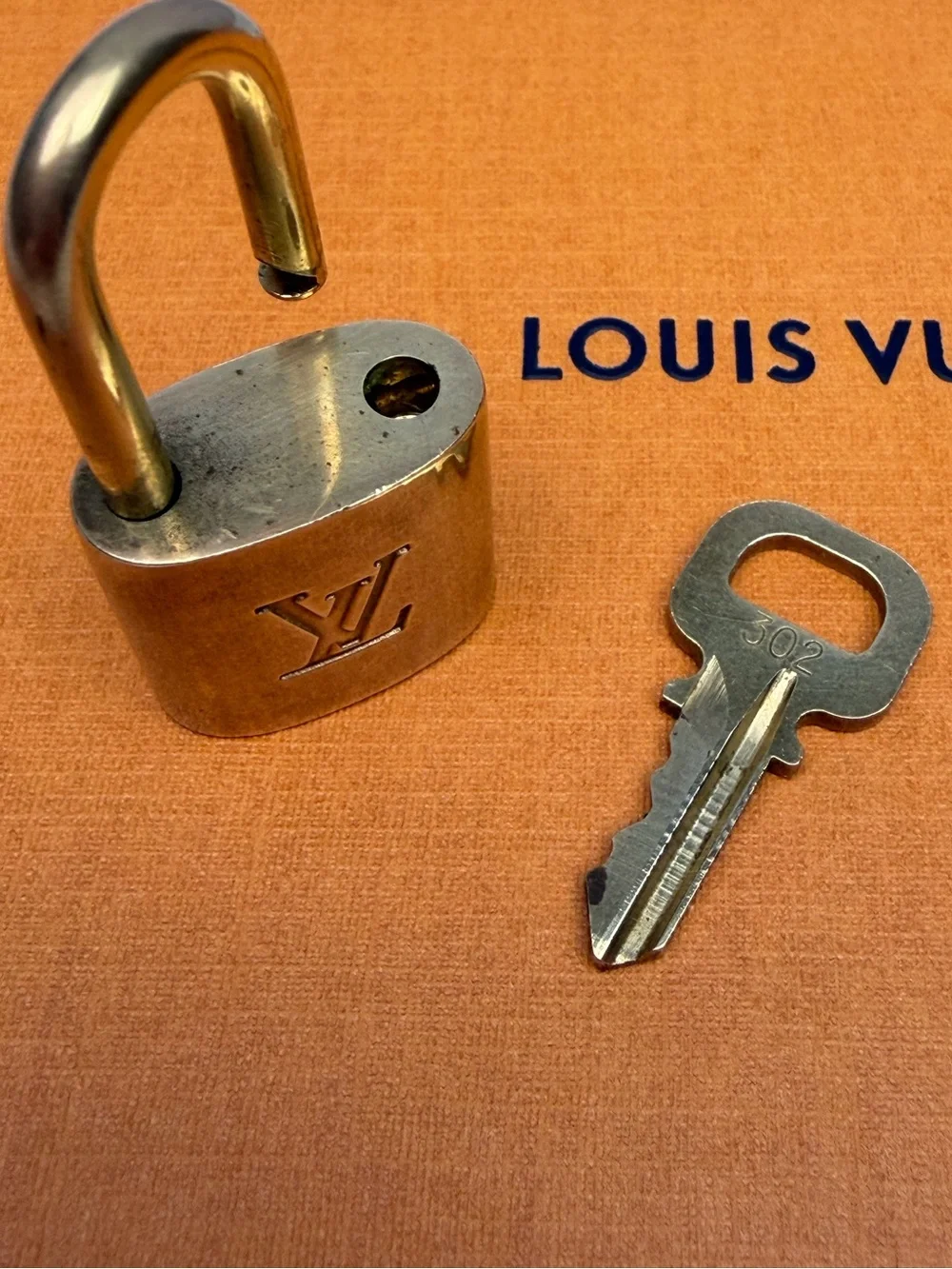Louis Vuitton Authentic LV Brass Lock and Key #302 Bag Charm Necklace Pendant